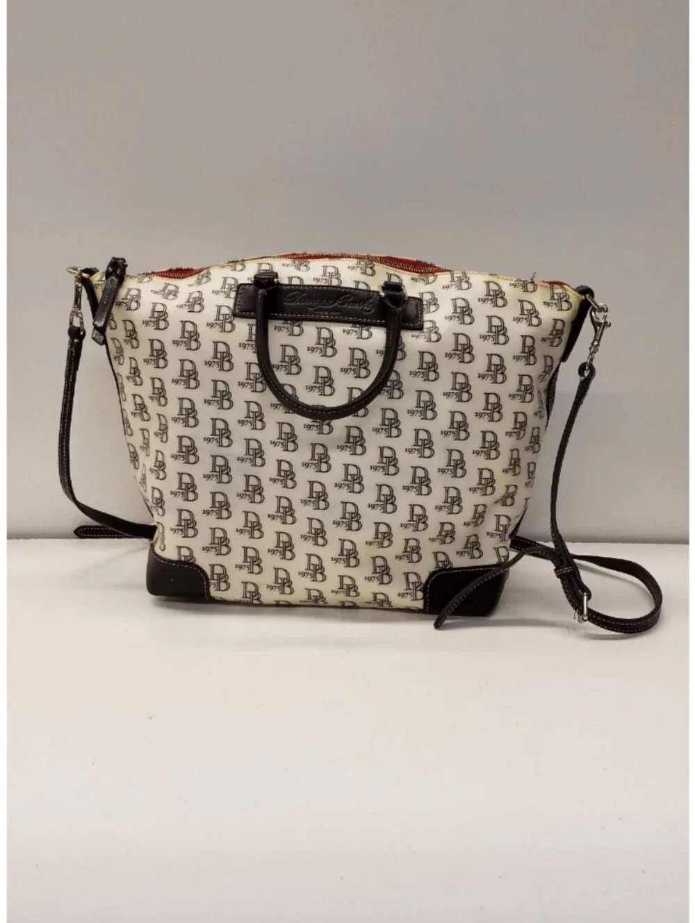 Dooney & Bourke White and Black Logo Crossbody Tote